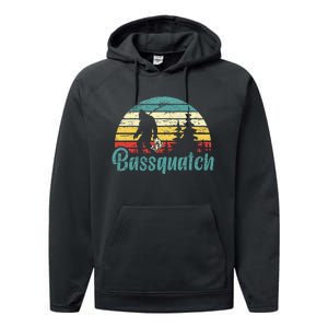 Bassquatch Bigfoot Believer Bass Fishing Yeti Sasquatch Performance Fleece Hoodie