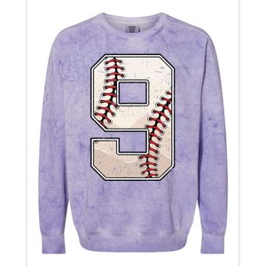 Baseball Birthday Boy Nine 9 Years Old Ninth 9th Bday Party Colorblast Crewneck Sweatshirt