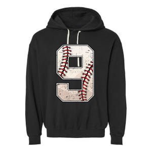 Baseball Birthday Boy Nine 9 Years Old Ninth 9th Bday Party Garment-Dyed Fleece Hoodie