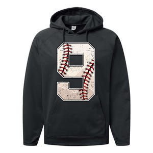 Baseball Birthday Boy Nine 9 Years Old Ninth 9th Bday Party Performance Fleece Hoodie