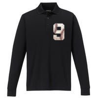 Baseball Birthday Boy Nine 9 Years Old Ninth 9th Bday Party Performance Long Sleeve Polo