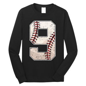 Baseball Birthday Boy Nine 9 Years Old Ninth 9th Bday Party Long Sleeve Shirt