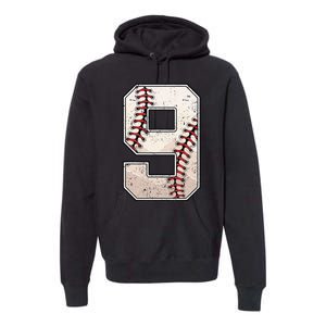 Baseball Birthday Boy Nine 9 Years Old Ninth 9th Bday Party Premium Hoodie