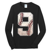 Baseball Birthday Boy Nine 9 Years Old Ninth 9th Bday Party Tall Long Sleeve T-Shirt