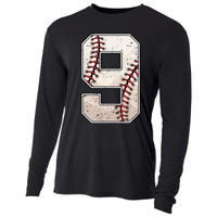 Baseball Birthday Boy Nine 9 Years Old Ninth 9th Bday Party Cooling Performance Long Sleeve Crew