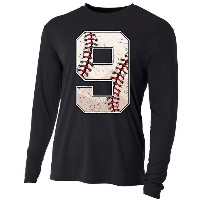 Baseball Birthday Boy Nine 9 Years Old Ninth 9th Bday Party Cooling Performance Long Sleeve Crew