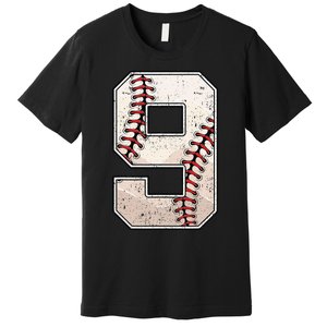 Baseball Birthday Boy Nine 9 Years Old Ninth 9th Bday Party Premium T-Shirt