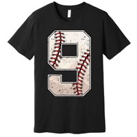 Baseball Birthday Boy Nine 9 Years Old Ninth 9th Bday Party Premium T-Shirt