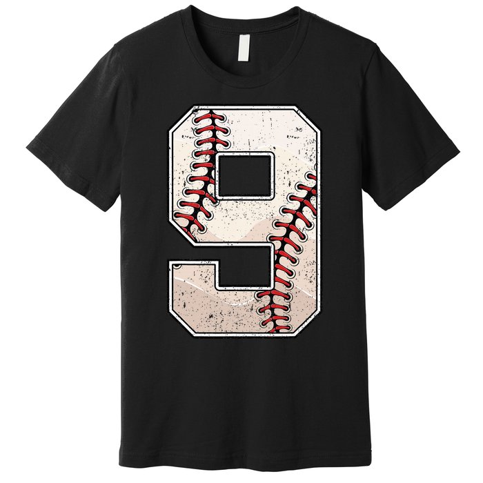 Baseball Birthday Boy Nine 9 Years Old Ninth 9th Bday Party Premium T-Shirt