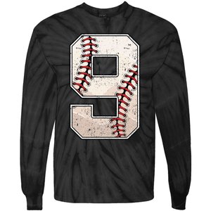 Baseball Birthday Boy Nine 9 Years Old Ninth 9th Bday Party Tie-Dye Long Sleeve Shirt