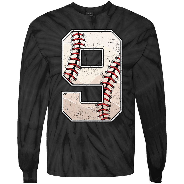 Baseball Birthday Boy Nine 9 Years Old Ninth 9th Bday Party Tie-Dye Long Sleeve Shirt