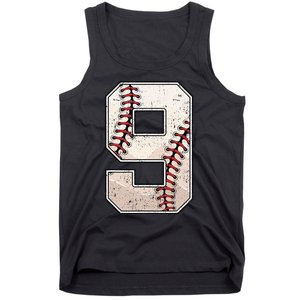 Baseball Birthday Boy Nine 9 Years Old Ninth 9th Bday Party Tank Top