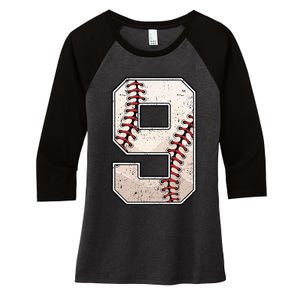 Baseball Birthday Boy Nine 9 Years Old Ninth 9th Bday Party Women's Tri-Blend 3/4-Sleeve Raglan Shirt