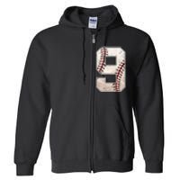 Baseball Birthday Boy Nine 9 Years Old Ninth 9th Bday Party Full Zip Hoodie