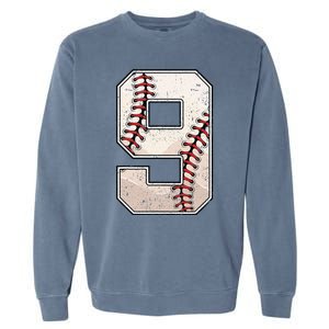 Baseball Birthday Boy Nine 9 Years Old Ninth 9th Bday Party Garment-Dyed Sweatshirt