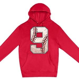 Baseball Birthday Boy Nine 9 Years Old Ninth 9th Bday Party Premium Pullover Hoodie