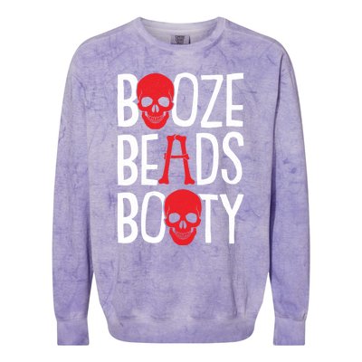 Booze Beads Booty Gasparilla Pirate Festival Jollyroger Gift Colorblast Crewneck Sweatshirt