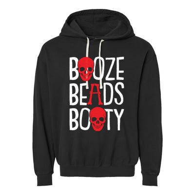 Booze Beads Booty Gasparilla Pirate Festival Jollyroger Gift Garment-Dyed Fleece Hoodie