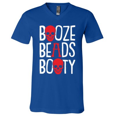 Booze Beads Booty Gasparilla Pirate Festival Jollyroger Gift V-Neck T-Shirt