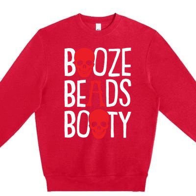 Booze Beads Booty Gasparilla Pirate Festival Jollyroger Gift Premium Crewneck Sweatshirt