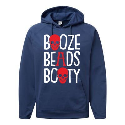 Booze Beads Booty Gasparilla Pirate Festival Jollyroger Gift Performance Fleece Hoodie