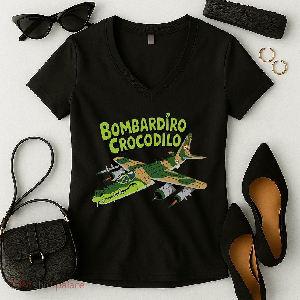 Boy Bombardilo Bombardier Crocodilo Italian Brainrot Women's V-Neck T-Shirt