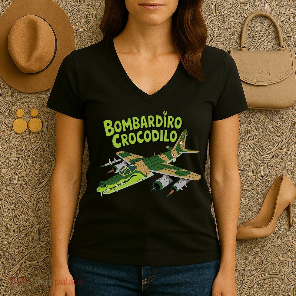 Boy Bombardilo Bombardier Crocodilo Italian Brainrot Women's V-Neck T-Shirt