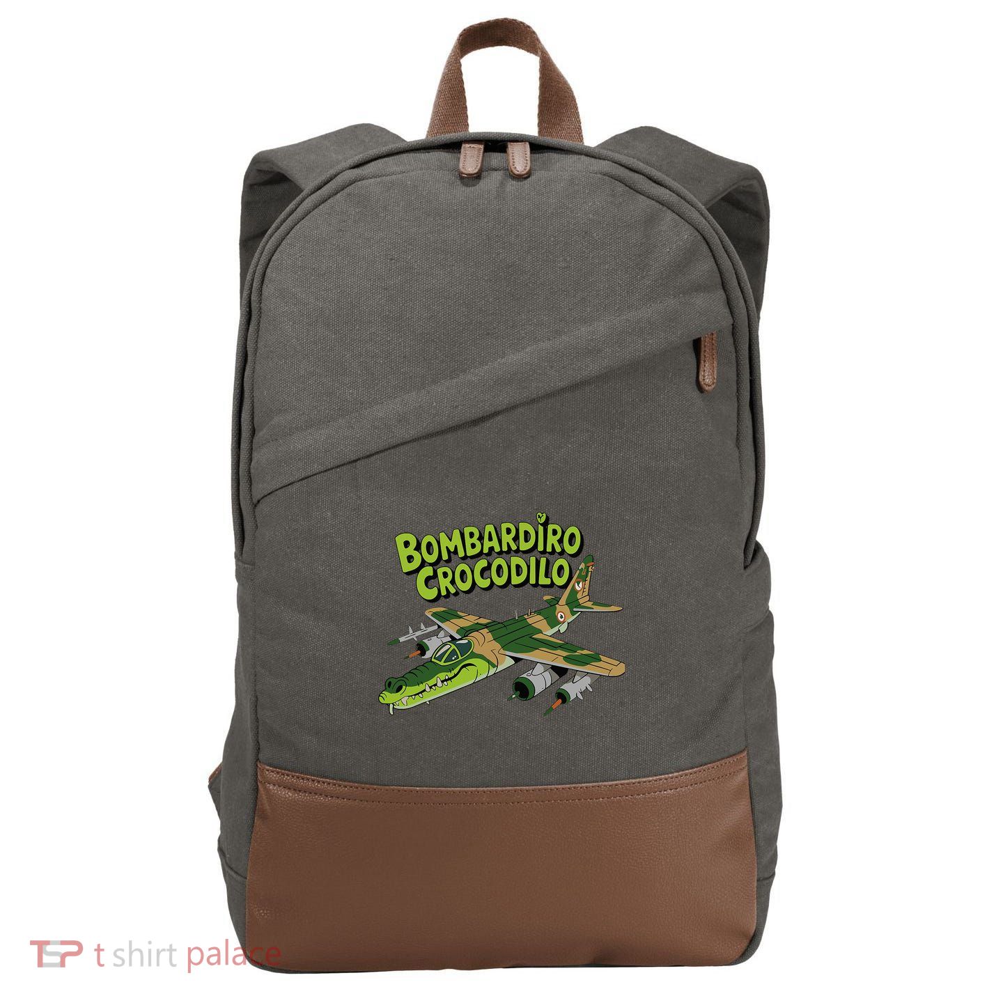 Boy Bombardilo Bombardier Crocodilo Italian Brainrot Cotton Canvas Backpack