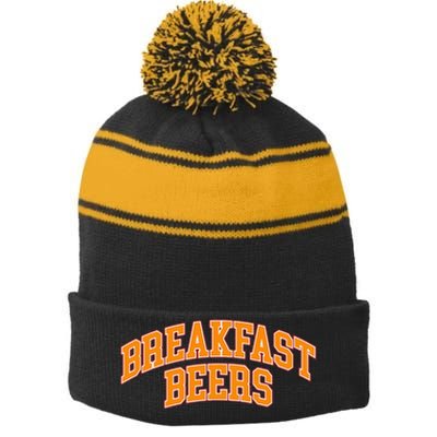 Breakfast Beer Stripe Pom Pom Beanie