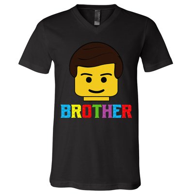 Block Brick Building Brother Master Builder Matching Family V-Neck T-Shirt