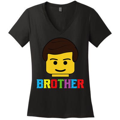 Block Brick Building Brother Master Builder Matching Family Women's V-Neck T-Shirt