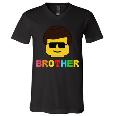 Block Brick Building Brother Master Builder Matching Family V-Neck T-Shirt