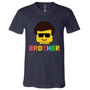 Block Brick Building Brother Master Builder Matching Family V-Neck T-Shirt