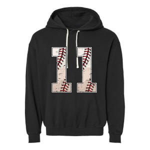 Baseball Birthday Boy Eleven 11 Years Old 11th Bday Party Garment-Dyed Fleece Hoodie