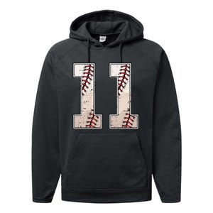 Baseball Birthday Boy Eleven 11 Years Old 11th Bday Party Performance Fleece Hoodie