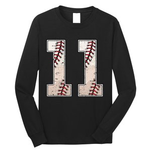 Baseball Birthday Boy Eleven 11 Years Old 11th Bday Party Long Sleeve Shirt