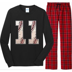 Baseball Birthday Boy Eleven 11 Years Old 11th Bday Party Long Sleeve Pajama Set