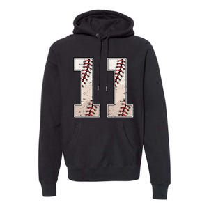 Baseball Birthday Boy Eleven 11 Years Old 11th Bday Party Premium Hoodie