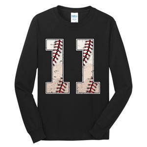 Baseball Birthday Boy Eleven 11 Years Old 11th Bday Party Tall Long Sleeve T-Shirt