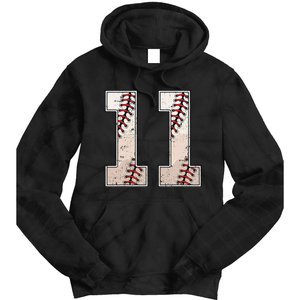 Baseball Birthday Boy Eleven 11 Years Old 11th Bday Party Tie Dye Hoodie