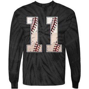 Baseball Birthday Boy Eleven 11 Years Old 11th Bday Party Tie-Dye Long Sleeve Shirt