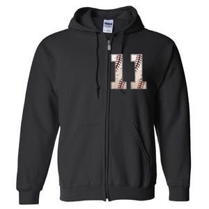 Baseball Birthday Boy Eleven 11 Years Old 11th Bday Party Full Zip Hoodie