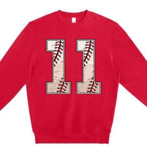 Baseball Birthday Boy Eleven 11 Years Old 11th Bday Party Premium Crewneck Sweatshirt