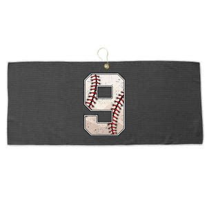 Baseball Birthday Boy Nine 9 Years Old Ninth 9th Bday Party Large Microfiber Waffle Golf Towel