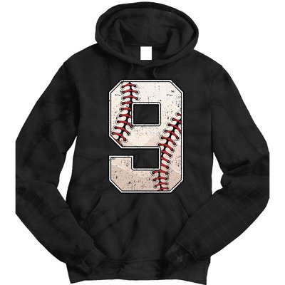 Baseball Birthday Boy Nine 9 Years Old Ninth 9th Bday Party Tie Dye Hoodie