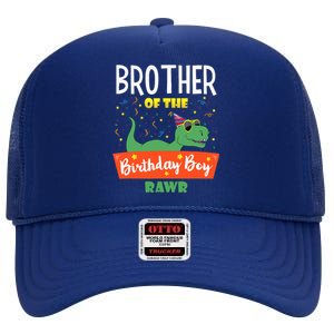 Birthday Boy Brother Of Dinosaurs Lover Son Funny For A High Crown Mesh Back Trucker Hat