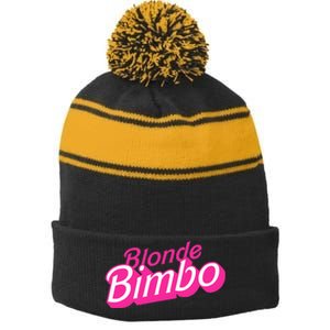 Blonde Bimbo Stripe Pom Pom Beanie