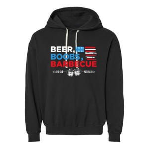 Beer Boobs Barbecue July 4th Memorial Celebration Garment-Dyed Fleece Hoodie