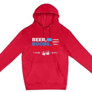 Beer Boobs Barbecue July 4th Memorial Celebration Premium Pullover Hoodie