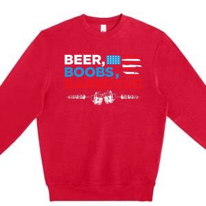 Beer Boobs Barbecue July 4th Memorial Celebration Premium Crewneck Sweatshirt